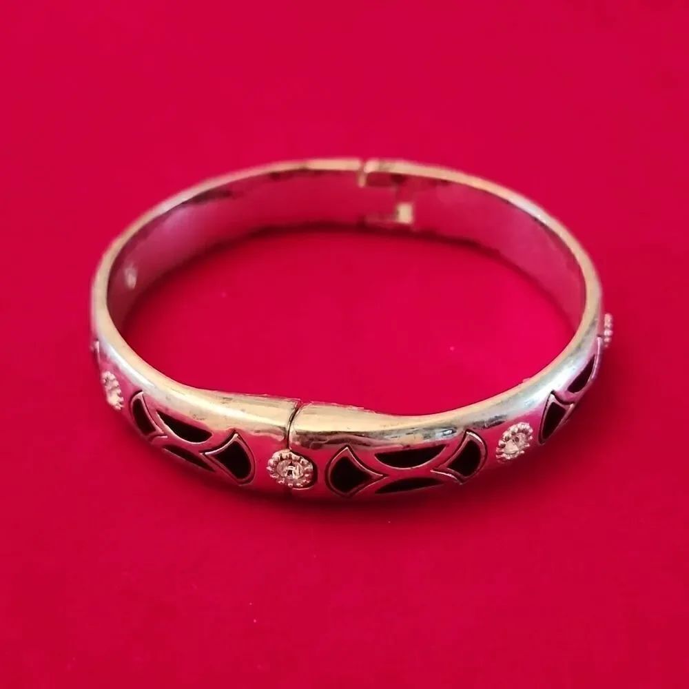 Brighton Art Deco Cappella Magnetic Silver Black Rhinestone Cuff Bracelet